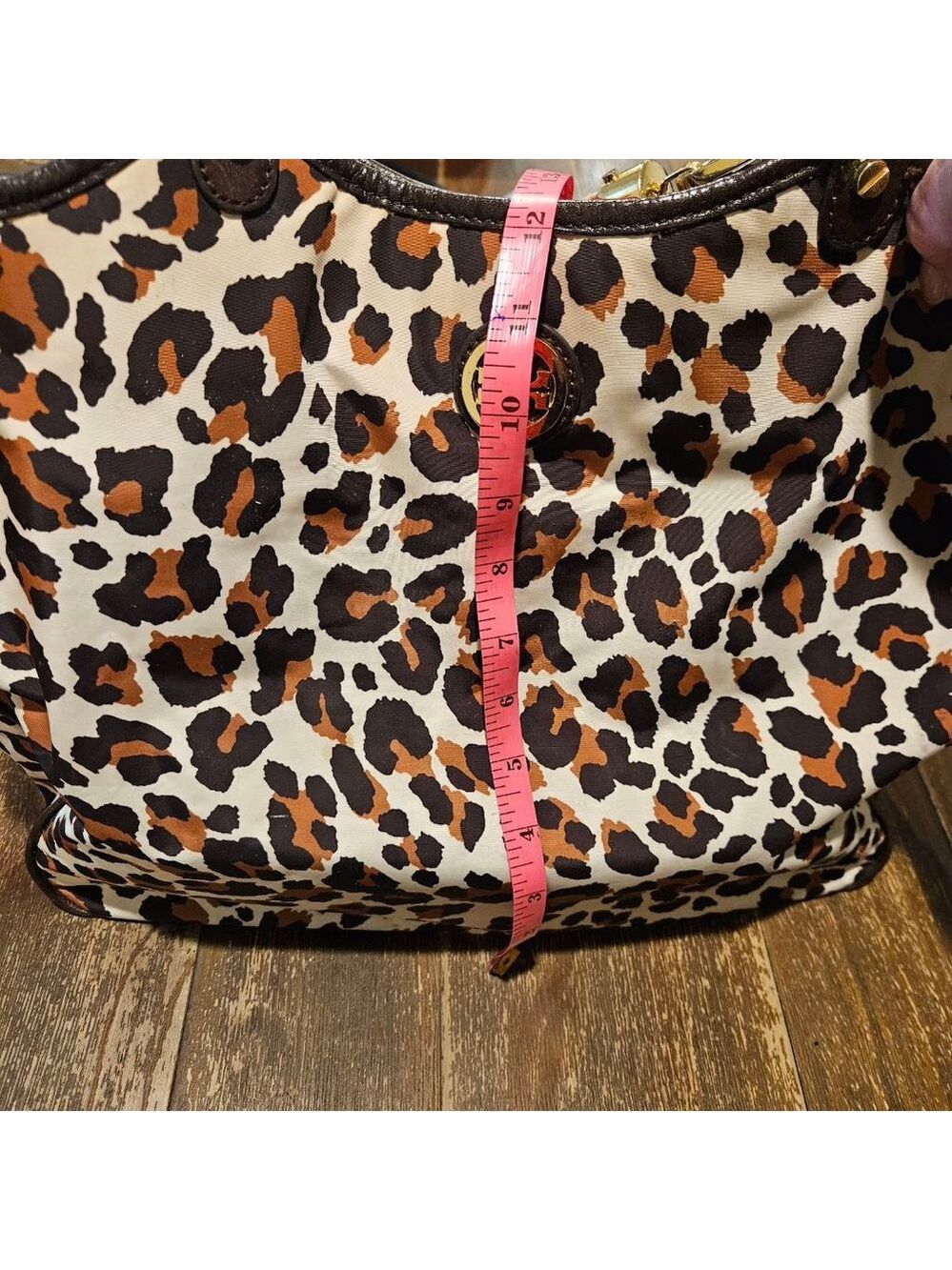 Women's Tory Burch Leopard Print Large Tote Bag Rope Handles Brown Beige - Picture 9 of 12